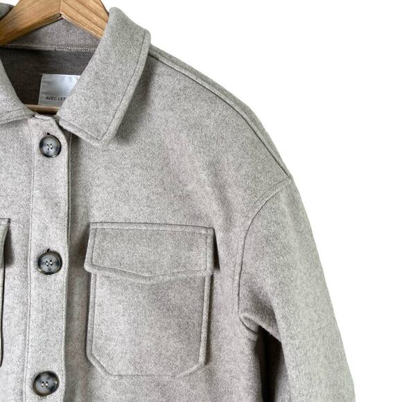 AVEC LES FILLES Button Front Boyfriend Shacket in Beige Oat Melange, Size Small - Picture 5 of 14